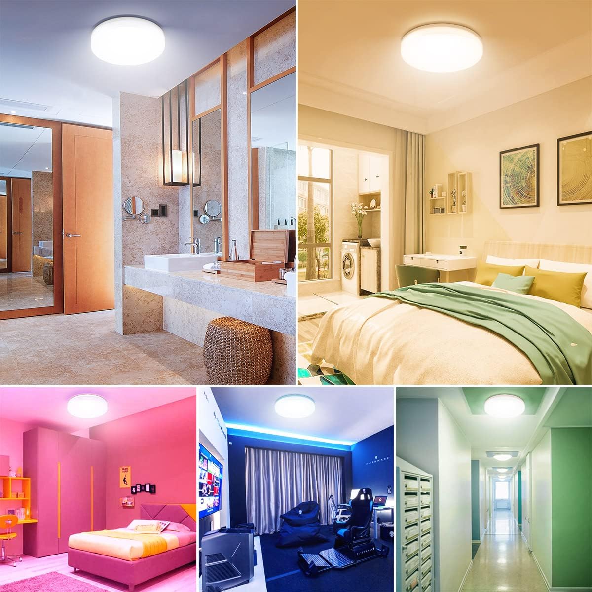 Lepro 15W RGB LED Deckenleuchte Dimmbar, 1250LM 2700K-Kaltweiß IP54 Alexa Deckenlampe Smart Wifi, Kompatibel mit Alexa, App, Google Home für Kinderzimmer, Schlafzimmer, Wohnzimmer φ22[Energieklasse G]
