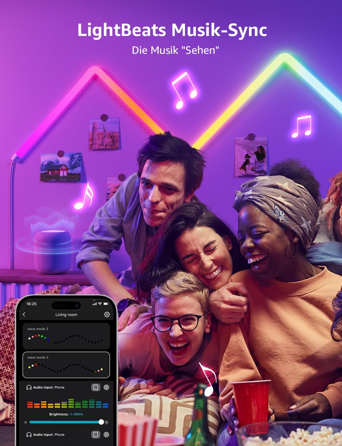 Lepro AI Glide Wall Light WL1, Wandleuchte mit Eingebautes Spracherkennung, Musik Sync, unterstützt Alexa & Google Assistant, KI-Lichtdesign-Assistent für Gaming Party Wand Deko, 8 Stück und 4 Ecke