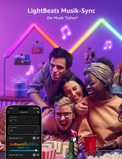 Lepro AI Glide Wall Light WL1, Wandleuchte mit Eingebautes Spracherkennung, Musik Sync, unterstützt Alexa & Google Assistant, KI-Lichtdesign-Assistent für Gaming Party Wand Deko, 8 Stück und 4 Ecke