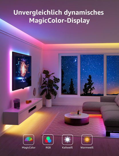 Lepro AI LED Streifen S1, MagicColor RGBIC 15M Smart LED Strip mit Personalisierter KI-Lichtdesigner, Musik-Sync, App-Steuerung kompatibel mit Alexa&Google Assistant, LED Lichterkette für Party&Gaming