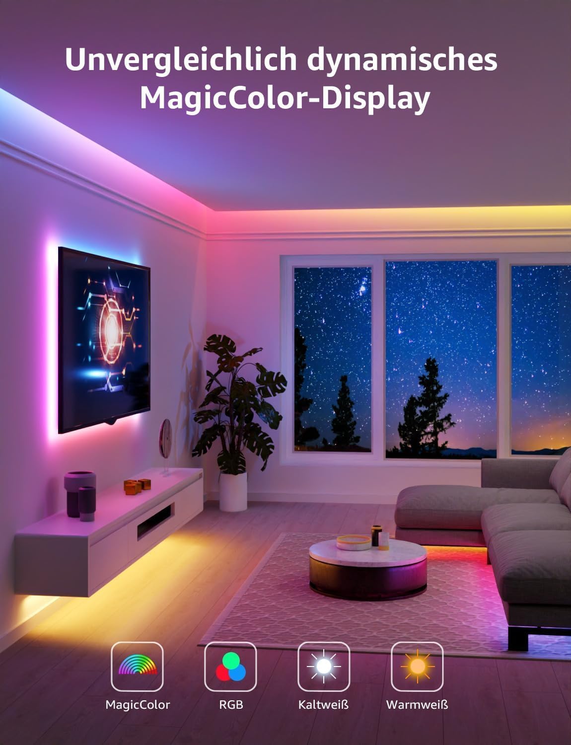Lepro AI LED Streifen S1, MagicColor RGBIC 30M Smart LED Strip mit Personalisierter KI-Lichtdesigner, Musik-Sync, App-Steuerung kompatibel mit Alexa&Google Assistant, LED Lichterkette für Party&Gaming