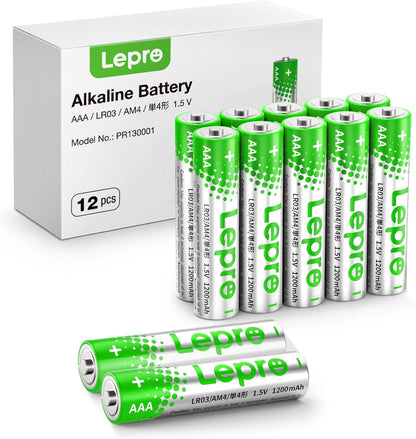 Lepro AAA Batterien, 12 Stück, Alkaline Batterie AAA mit 1.5V - Langlebig, Leistungsstark & Auslaufsicher, Ideal für Fernbedienungen, Spielzeug, Uhren, Taschenlampe UVM