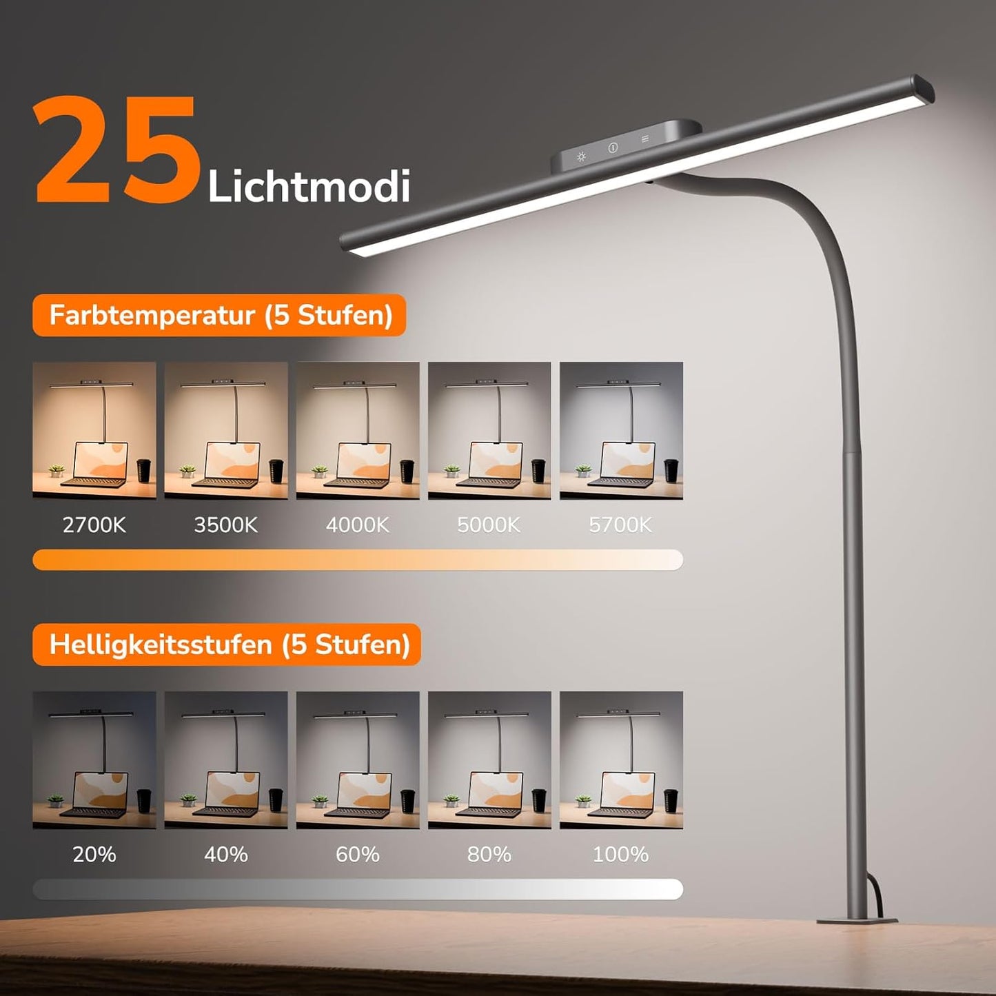 Lepro 11W Schreibtischlampe Dimmbar Grey