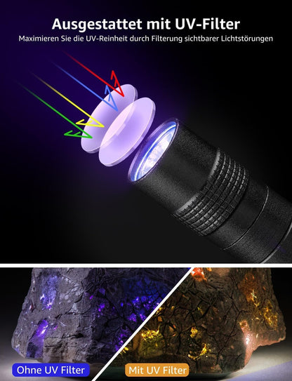 Lepro UV Taschenlampe, 365nm UV Lampe mit Clip, Batteriebetrieben Schwarzlicht Taschenlampe, Vielseitig & Tragbar Bernstein Lampe für Lecksuche, Haustierurin und Falschgeld-Erkennung (2 Stück)