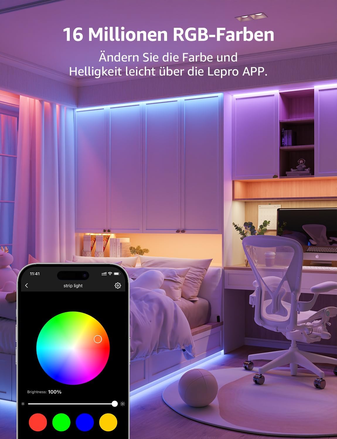 Lepro AI LED Streifen SE1, 20M Smart LED Strip RGB mit App-Sprachbefehle, Musik Sync, Personalisierter KI-Lichtdesigner, kompatibel mit Alexa&Google Assistant, für Party/Zuhause, Keine Fernbedienung