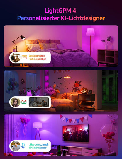 Lepro AI Smart Glühbirne B1, E27 Lampe 8.5W 806lm Dimmbar, Personalisierter KI-Lichtdesigner, Sprachsteuerung/Musik Sync, WiFi & Bluetooth Smart Bulb, Kompatibel mit Alexa/Google Assistant, 2 Stück