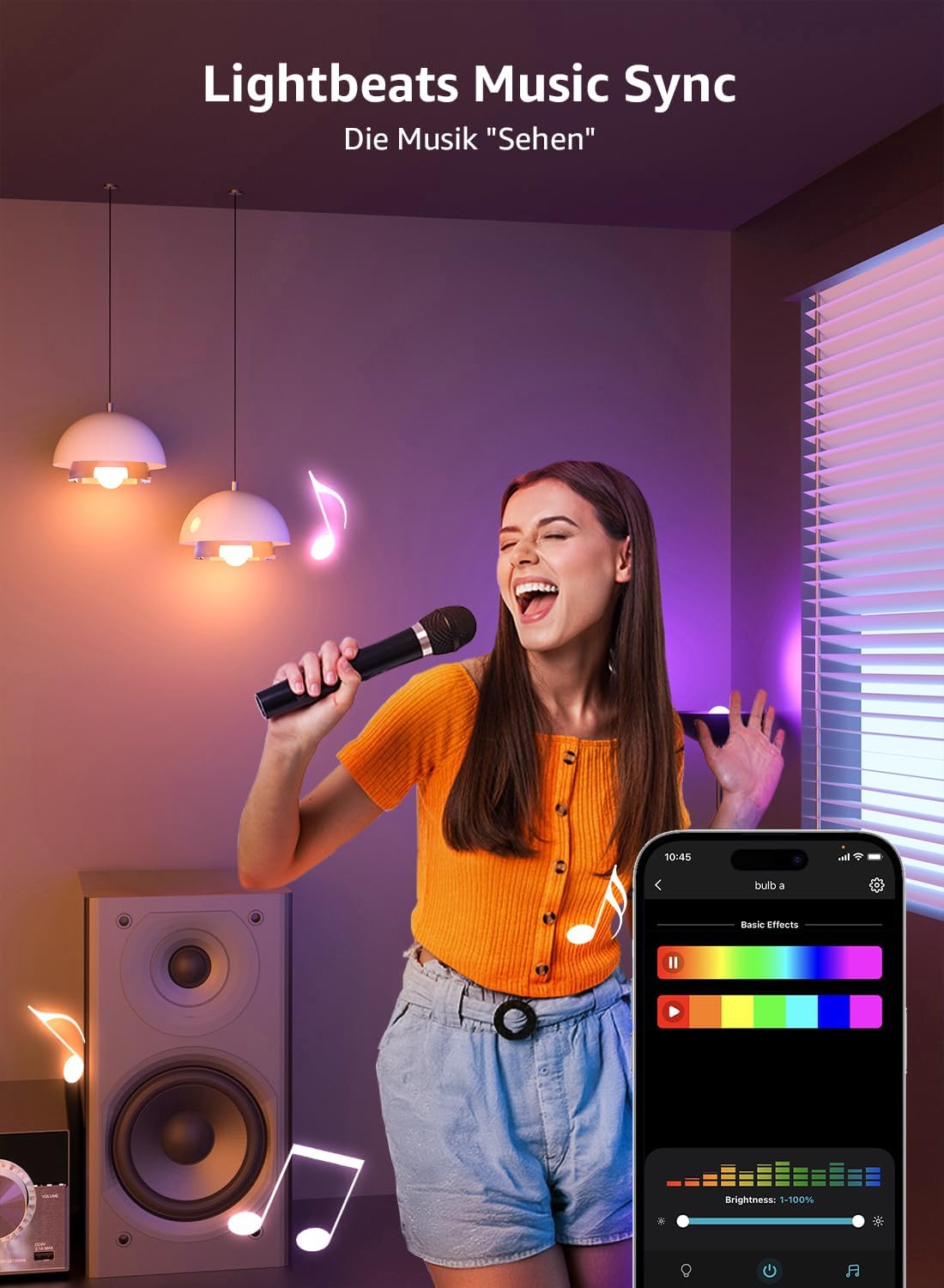 Lepro AI Smart Glühbirne B2, E27 lampe 10W 1100lm Dimmbar, Personalisierter KI-Lichtdesigner, Sprachsteuerung/Musik Sync, WiFi & Bluetooth Smart Bulb, Kompatibel mit Alexa/Google Assistant, 4 Stück