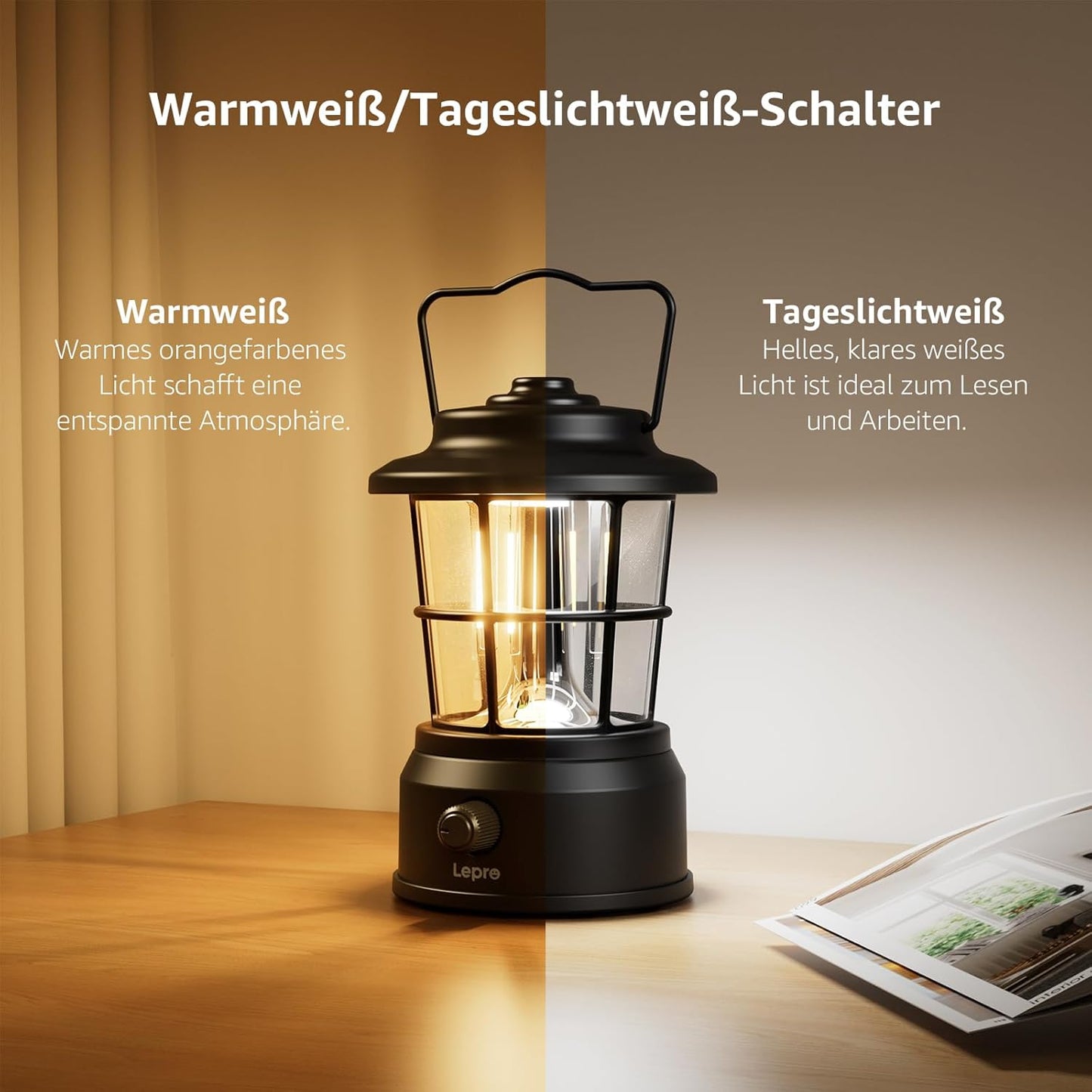 Lepro USB LED Campinglampe Schwarz