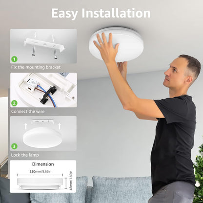 LE Deckenlampe 15W, LED Deckenleuchte IP54 Wasserfest, 3000K 1500LM Badezimmer Lampe, Rund Badlampe Decke, ideal für Bad Schlafzimmer Flur Küche Wohnzimmer Balkon, Warmweiß, Ø22cm