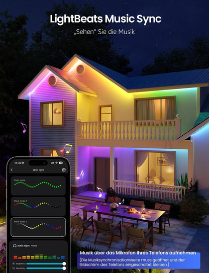 Lepro AI RGBCW LED Streifen SW1, 5m Au?enbereich IP65 Wasserdicht led Strip, Personalisierter KI-Lichtdesigner, Foto-zu-Licht, Musik-Sync, Kompatibel mit Alexa & Google Assistant f¨¹r Au?enszenen