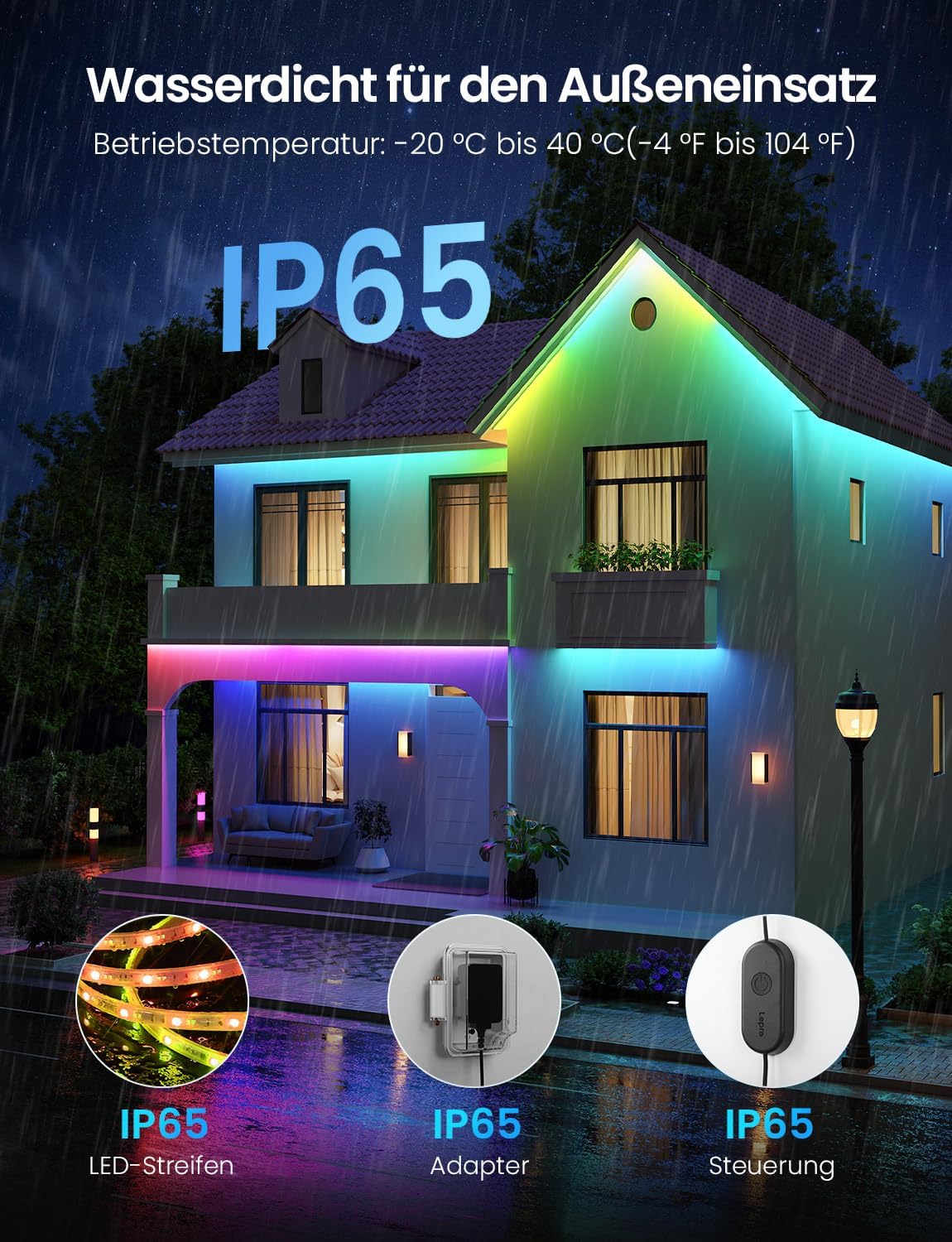 Lepro AI RGBCW LED Streifen SW1, 5m Au?enbereich IP65 Wasserdicht led Strip, Personalisierter KI-Lichtdesigner, Foto-zu-Licht, Musik-Sync, Kompatibel mit Alexa & Google Assistant f¨¹r Au?enszenen