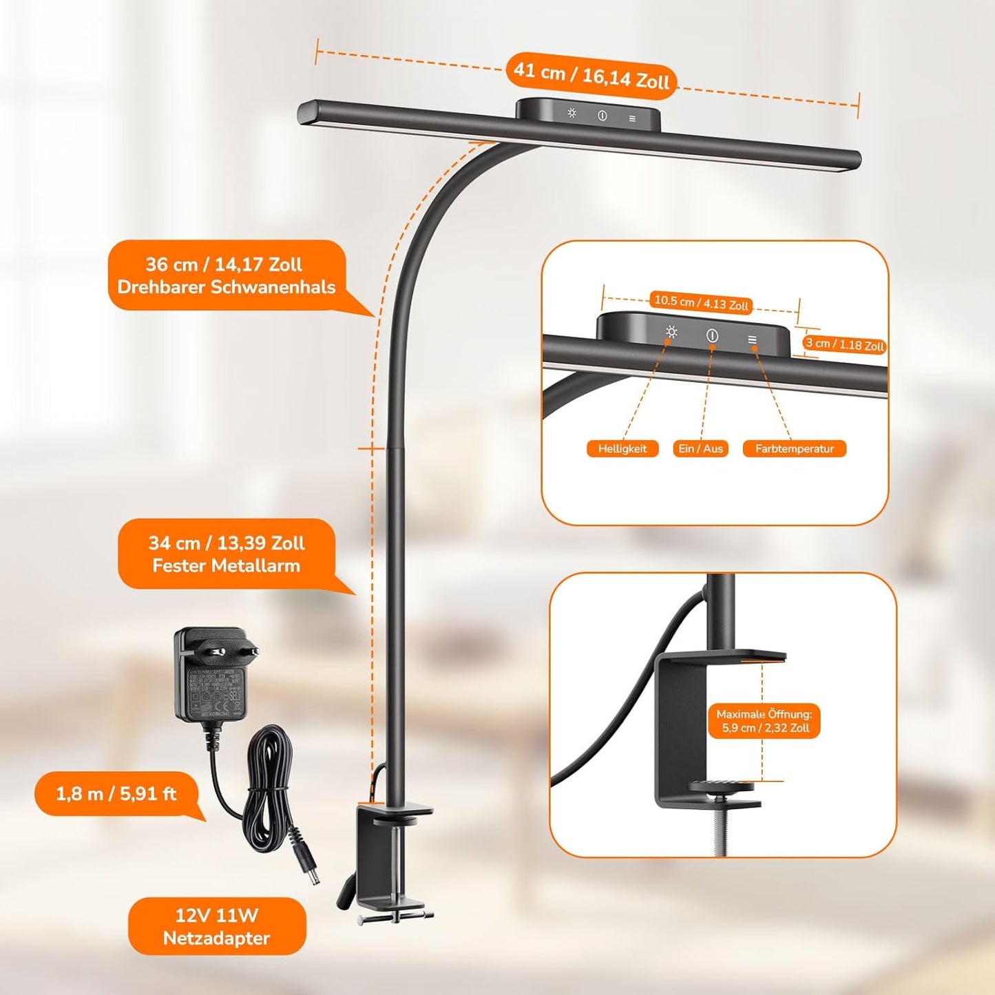 Lepro 11W Schreibtischlampe Dimmbar Grey