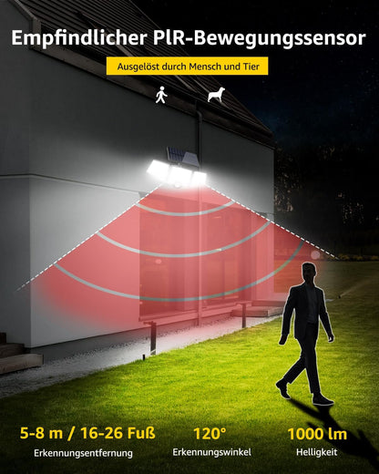 Lepro Solarlampen f¨¹r Au?en mit Bewegungsmelder, 360¡ã Beleuchtungswinkel, 1000 Lumen 6W LED Solarlampen Aussen, IP65 Wasserdicht, 270¡ãDrehbar Solar Au?enleuchte f¨¹r Au?en Garten Balkon Garage