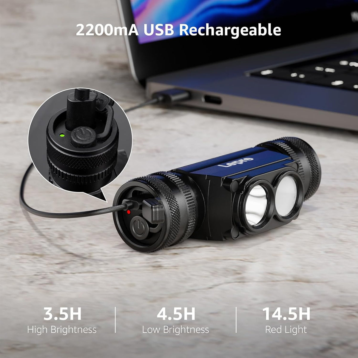 Lepro Kopflampe Stirnlampe Aufladbar, IP65 Superhell 1000 Lumen Abnehmbarer Led Stirnlampe, Kopfleuchte mit Rotlicht, 6 Beleuchtungsmodi für Camping, Sport, Angeln, Handwerk [inkl. USB C-Kabel]