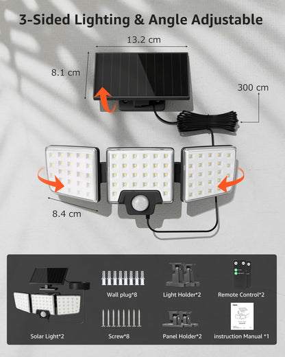 Lepro Solarlampen mit Bewegungsmelder Solar Außenleuchte Led Solar Strahler für Außen, mit Fernbedienung, 2 in 1, Separiert und Integriert, mit 2 Lichtmodi, IP65, für Hof, Garage, Solarleucht, 2 Stück