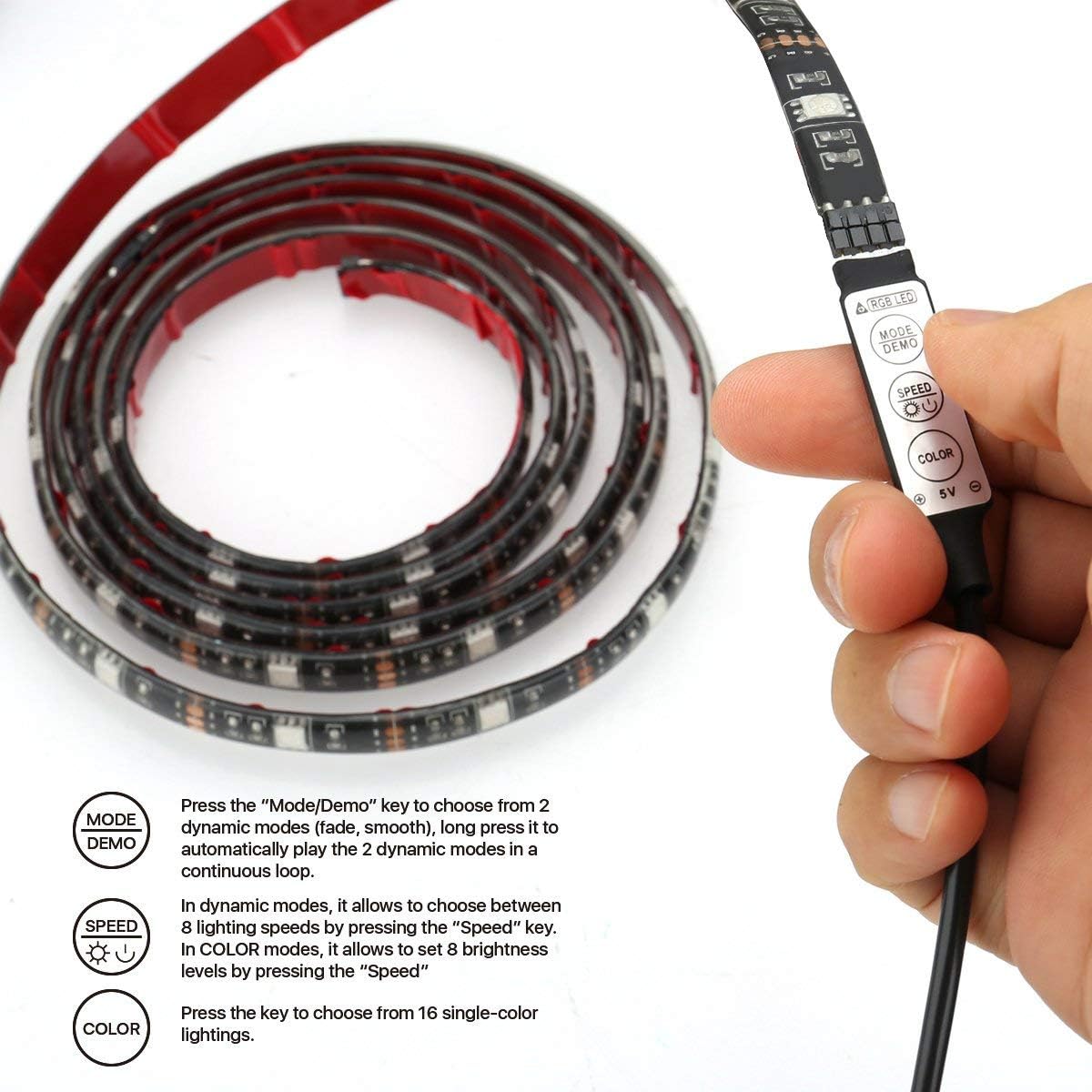LE RGB Streifen Selbstklebend, TV Hintergrundbeleuchtung USB LED Strip mit 60 Stück 5050 LEDs, IP65 Wasserdicht, 2m LED Band für 40-60 Zoll TV für Raumausstattung Dekoration LED Fernseher Beleuchtung