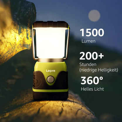 Lepro LED Campinglampe Batteriebetrieben, Ultra Hell 1500 Lumen, 4 Modi & Dimmbar Camping licht, Notfallleuchte für Stromausfällen, Wandern, Notfall, Ausfälle und so weiter