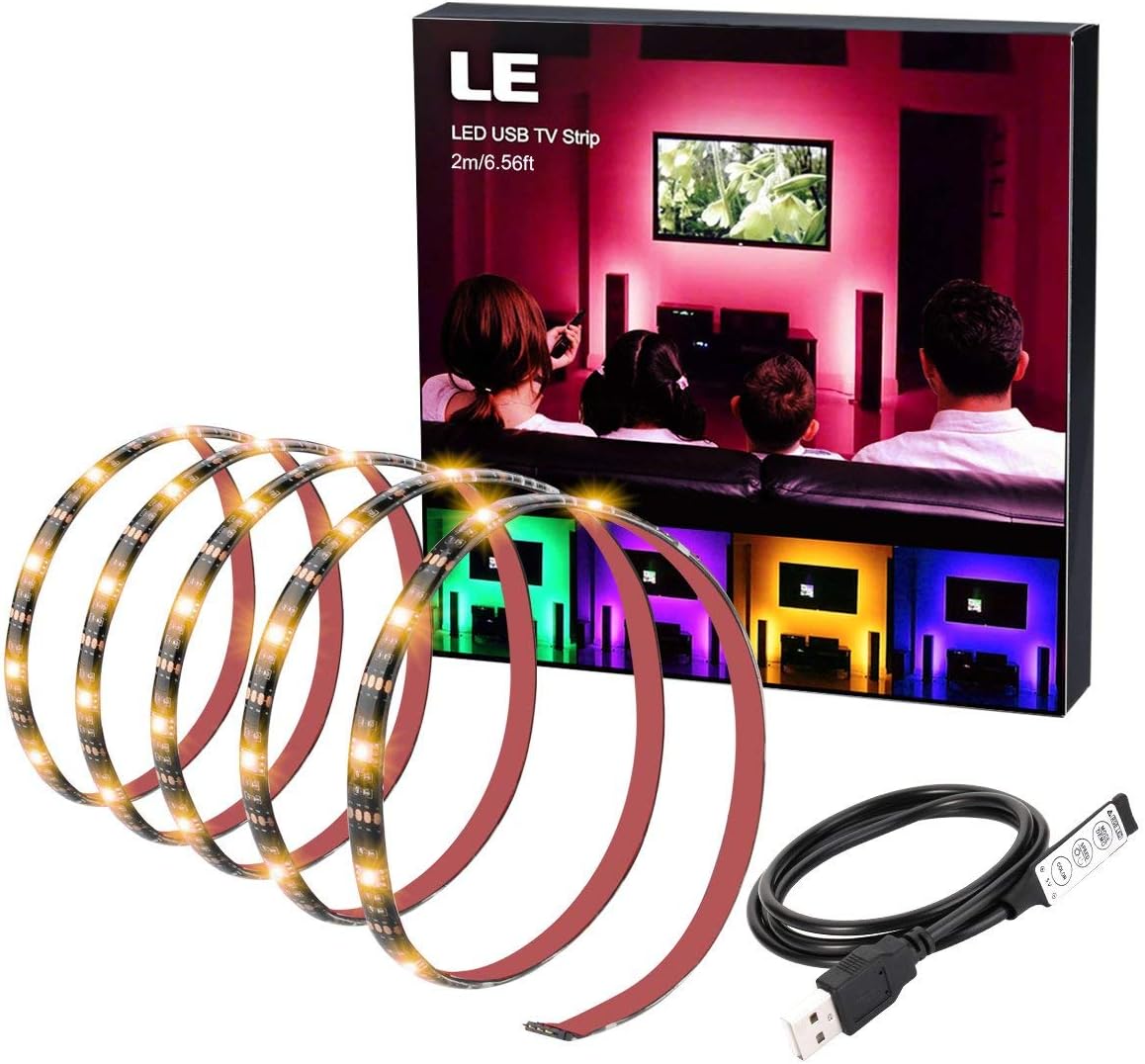 LE RGB Streifen Selbstklebend, TV Hintergrundbeleuchtung USB LED Strip mit 60 Stück 5050 LEDs, IP65 Wasserdicht, 2m LED Band für 40-60 Zoll TV für Raumausstattung Dekoration LED Fernseher Beleuchtung