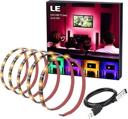 LE RGB Streifen Selbstklebend, TV Hintergrundbeleuchtung USB LED Strip mit 60 Stück 5050 LEDs, IP65 Wasserdicht, 2m LED Band für 40-60 Zoll TV für Raumausstattung Dekoration LED Fernseher Beleuchtung