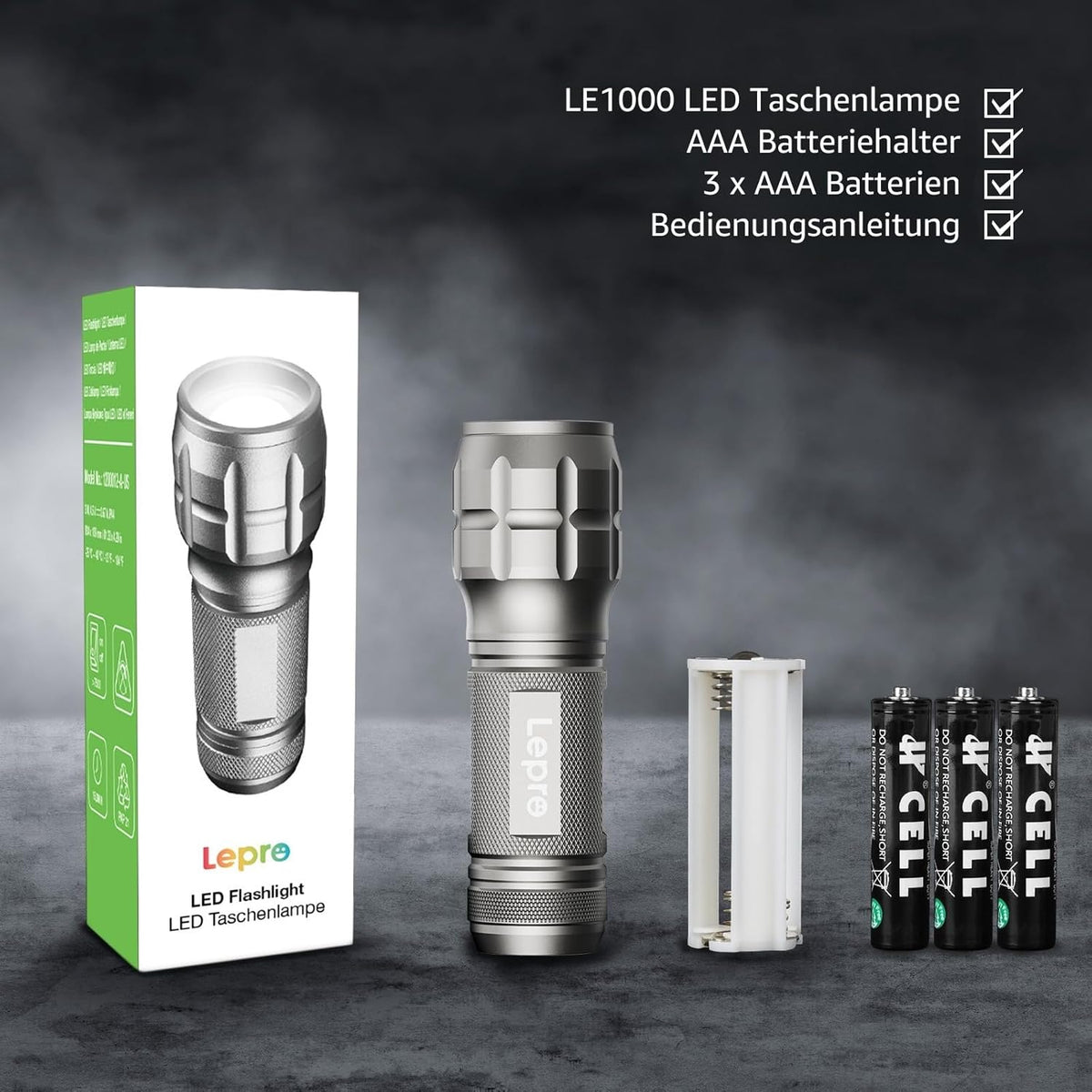 LE LED Taschenlampe (4er-Pack), Zoombare Flashlight für Kinder, Gunmetal | Extrem Hell Zoombare Mini Taschenlampen (Inklusive Batterie), Tragbare Wasserdichte Handlampe für Camping, Outdoor, Notfälle