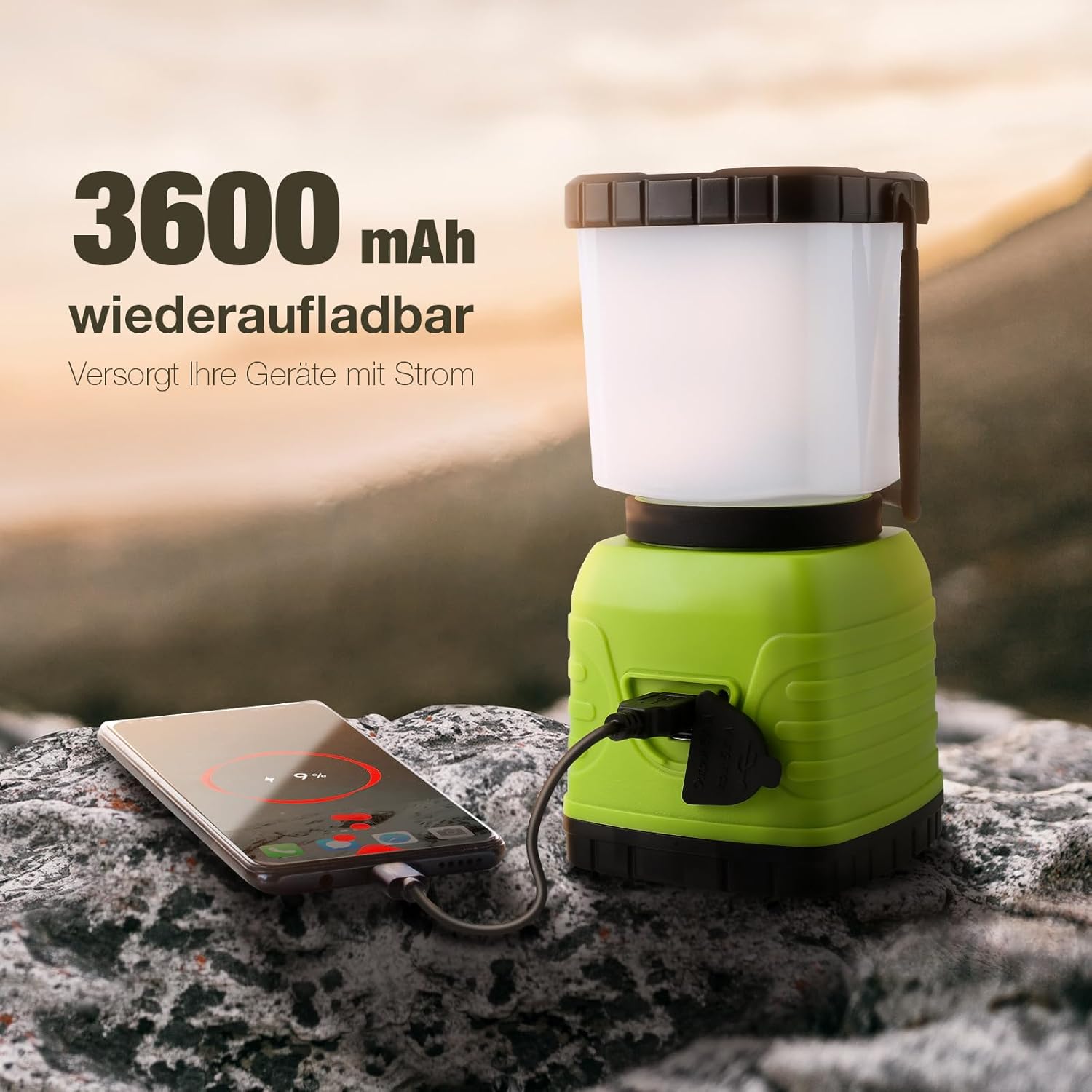 Lepro 1300 lm LED Campinglampe wiederaufladbar, 4 Leuchtmodi 3600 mAh Powerbank IPX4 wasserdicht, Camping Laterne für Hurrikan-Notfälle, Wandern, Zuhause und mehr, USB-Kabel im Lieferumfang enthalten