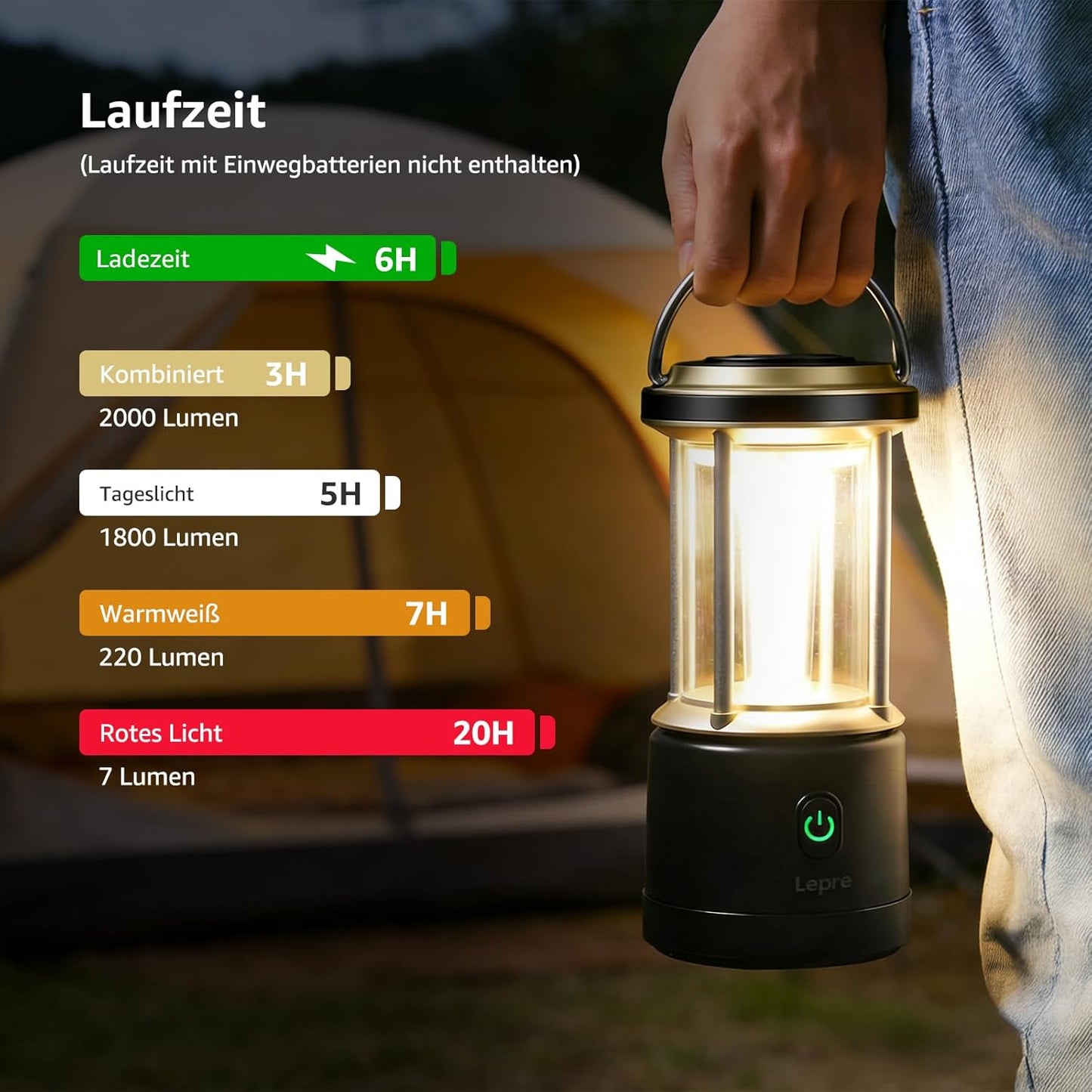 Lepro LED Campinglampe Batterie£¬Black