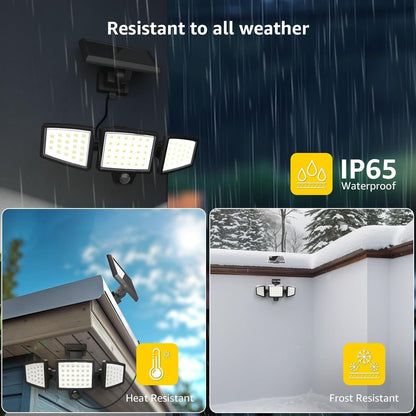 Lepro Solarlampe für Außen mit Bewegungsmelder, 3 Verstellbarer Kopf 1200LM 72 LED Solar Aussenleuchte, Solar Außenleuchte IP65 Wasserdicht, Wandleuchte 270 ° Winkel 360 Drehbar für Garten, Balkon