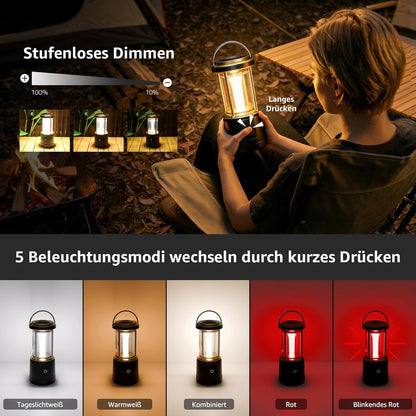 Lepro LED-Campinglampe, 1100 Lumen, 5 Leuchtmodi, helligkeitsverstellbarer Suchscheinwerfer, IPX4 wasserdichte batteriebetriebene Notfallleuchte, geeignet f¨¹r Stromausf?lle, Wanderungen£¬Black