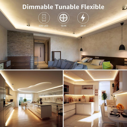 Lepro LED Strip Dimmbar 10M, LED Streifen 600 LEDs Warmweiss bis Kaltweiss, Weiß Band Lichterkette, Lichtleiste, Superhell Warmweiß Kaltweiss DIY Lichtband Leiste, Kette Stripes für Küche Deko