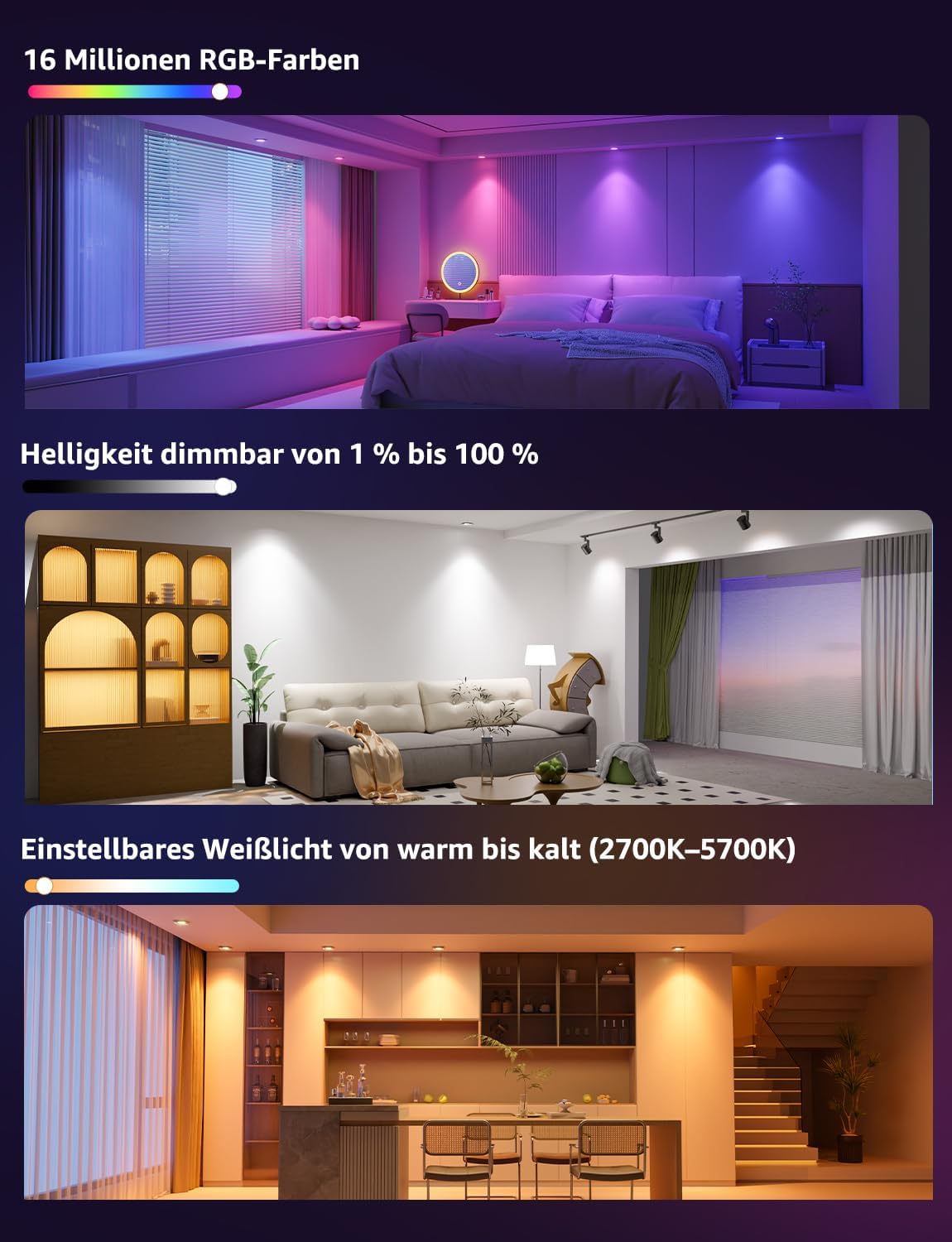 Lepro BG1 Smarte AI GU10 LED Lampe - RGBCW Farbwechsel & Dimmbar, Musik-Sync, Sprachsteuerung WLAN Alexa Gl¨¹hbirne, Kompatibel mit Alexa & Google Assistant, 2er Pack