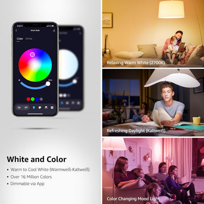 Lepro 9W E27 LED Lampe, Bluetooth APP-Steuerung Dimmbar RGBCW Birne, RGB & Warmwei?, 16 Farben, entspricht 60 W, 2700K bis Kaltwei? Kelvin LED Leuchtmittel [Energieklasse F]