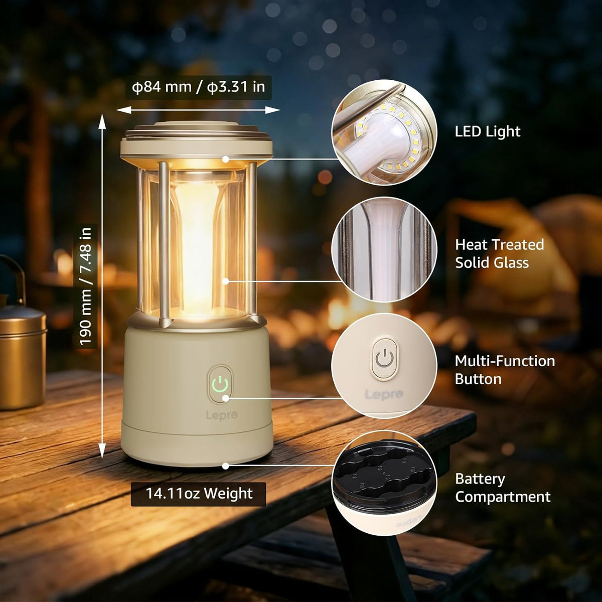 Lepro LED-Campinglampe, 1100 Lumen, 5 Leuchtmodi, helligkeitsverstellbarer Suchscheinwerfer, IPX4 wasserdichte batteriebetriebene Notfallleuchte, geeignet f¨¹r Stromausf?lle, Wanderungen£¬White