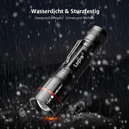 Lepro LED Taschenlampe, LE2050 Extrem Hell Mini Taschenlampen mit Clip, Zoombare Camping batteriebetrieben Flashlight mit 5 Modi, Wasserdicht Torch Light für Outdoor, Wandern, Geschenk, Notfall