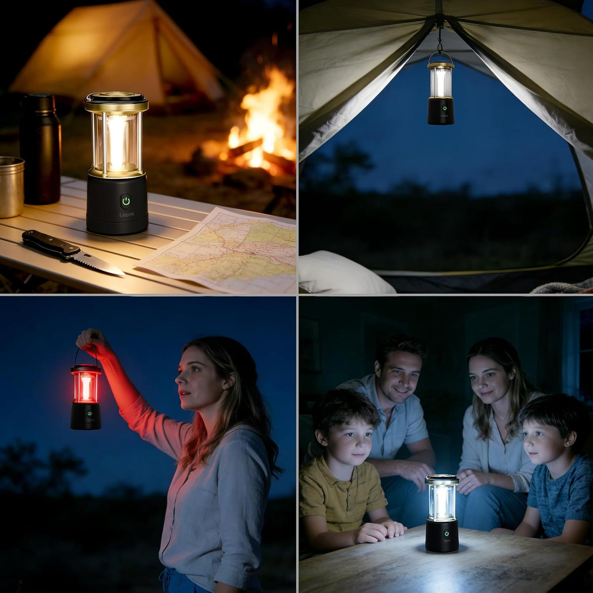 Lepro LED-Campinglampe, 1100 Lumen, 5 Leuchtmodi, helligkeitsverstellbarer Suchscheinwerfer, IPX4 wasserdichte batteriebetriebene Notfallleuchte, geeignet f¨¹r Stromausf?lle, Wanderungen£¬Black