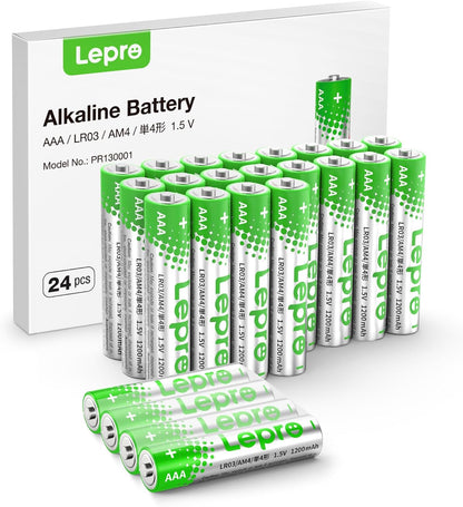 Lepro AAA Batterien, 24 Stück, Alkaline Batterie AAA mit 1.5V - Langlebig, Leistungsstark & Auslaufsicher, Ideal für Fernbedienungen, Spielzeug, Uhren, Taschenlampe UVM