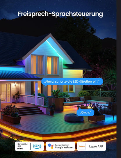 Lepro AI RGBCW LED Streifen SW1, 5m Au?enbereich IP65 Wasserdicht led Strip, Personalisierter KI-Lichtdesigner, Foto-zu-Licht, Musik-Sync, Kompatibel mit Alexa & Google Assistant f¨¹r Au?enszenen