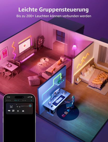 Lepro AI Glide Wall Light WL1, Wandleuchte mit Eingebautes Spracherkennung, Musik Sync, unterstützt Alexa & Google Assistant, KI-Lichtdesign-Assistent für Gaming Party Wand Deko, 6 Stück und 2 Ecke