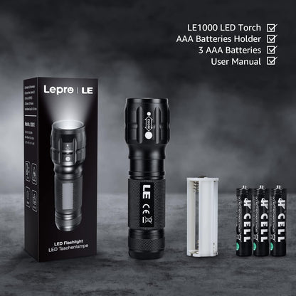 LE LED Taschenlampe Klein, LE1000 Extrem Hell Zoombare Mini Taschenlampen Batteriebetrieben für Kinder, Tragbare Flashlight, Wasserdichte Torch, Handlampe für Camping, Outdoor, Wandern, Notfälle