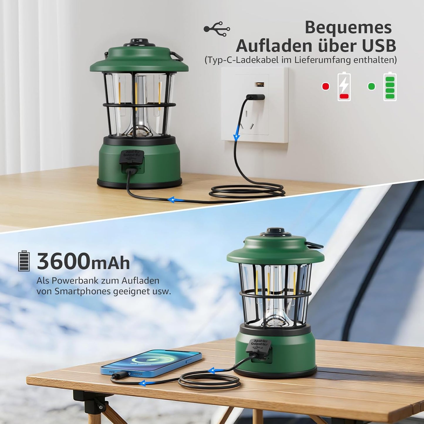 Lepro USB LED Campinglampe Grün