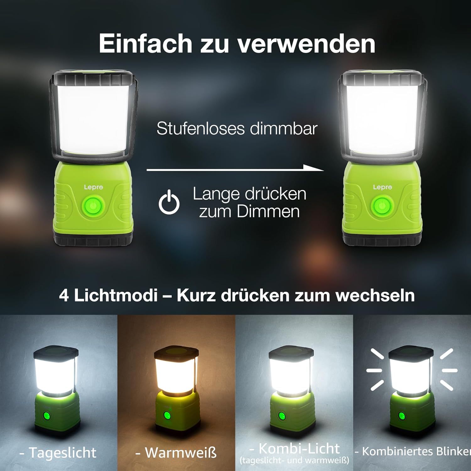Lepro 1300 lm LED Campinglampe wiederaufladbar, 4 Leuchtmodi 3600 mAh Powerbank IPX4 wasserdicht, Camping Laterne für Hurrikan-Notfälle, Wandern, Zuhause und mehr, USB-Kabel im Lieferumfang enthalten