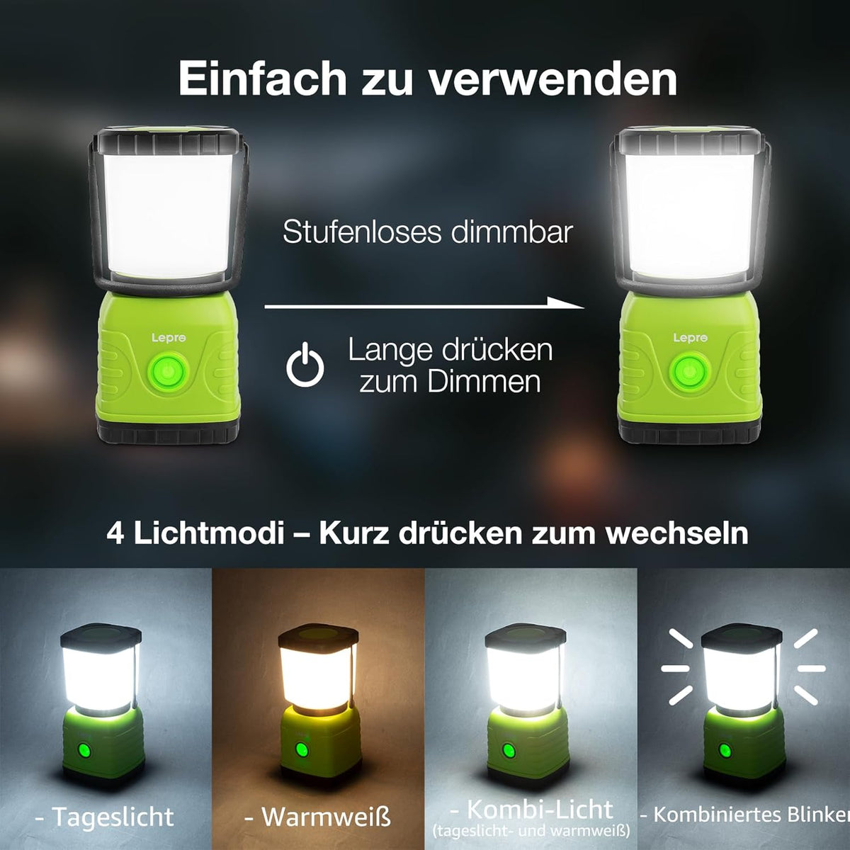 Lepro 1300 lm LED Campinglampe wiederaufladbar, 4 Leuchtmodi 3600 mAh Powerbank IPX4 wasserdicht, Camping Laterne für Hurrikan-Notfälle, Wandern, Zuhause und mehr, USB-Kabel im Lieferumfang enthalten