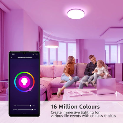 Lepro 15W RGB LED Deckenleuchte Dimmbar, 1250LM 2700K-Kaltweiß IP54 Alexa Deckenlampe Smart Wifi, Kompatibel mit Alexa, App, Google Home für Kinderzimmer, Schlafzimmer, Wohnzimmer φ22[Energieklasse G]