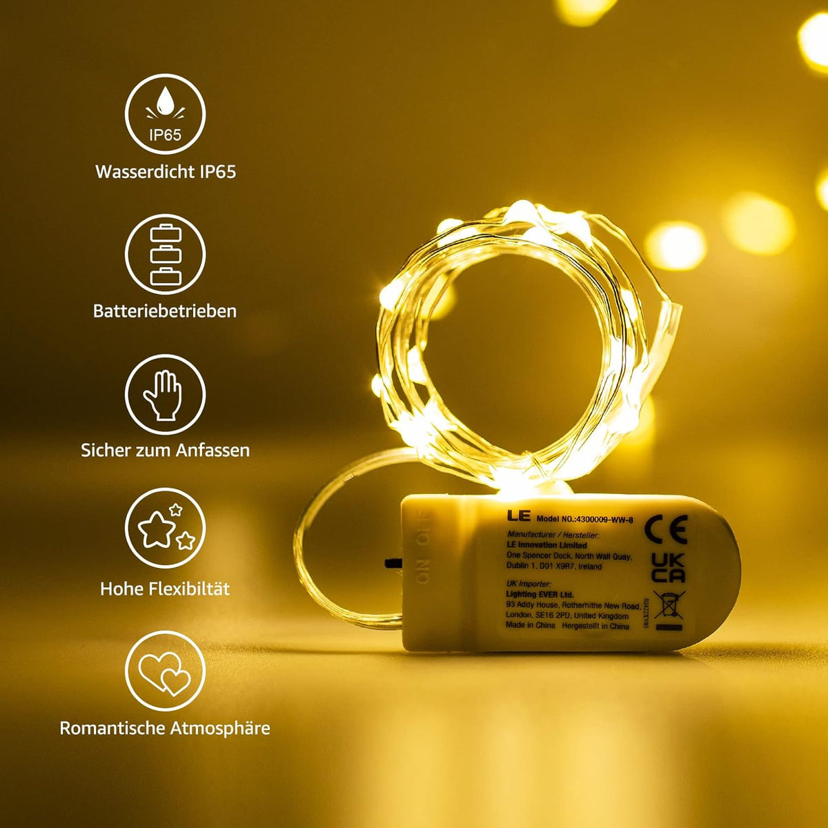 LE Flaschenlicht, 20 LEDs Weinflaschen Lichterkette, 8 Stück 2M Batteriebetrieben Flaschenlichterkette mit Kork, Kupferdraht Lichterketten für Zimmer Außen Innen Weihnachten Party Deko, Warmweiß