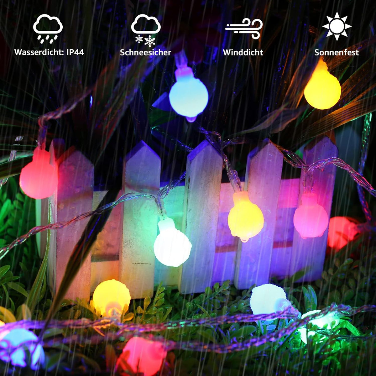 Lepro 100er LED Kugel Lichterkette Bunt 13M, Partybeleuchtung Au?en mit Stecker, 8 Modi und Merk Funktion, ideale Partylichterkette f¨¹r Innen, Hochzeit, Party Deko usw. Mehrfarbig