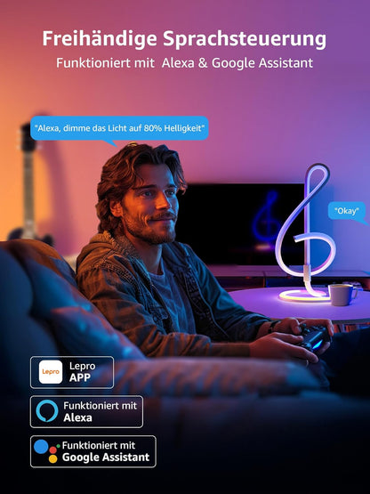 Lepro AI Smart Tischlampe TB2, Personalisierter KI-Lichtdesigner, Musik Sync/APP Sprachsteuerung Tischleuchte, Table Lampe Dimmbar, RGB+IC-Technologie, Kompatibel mit Alexa/Google, Keine Fernbedienung