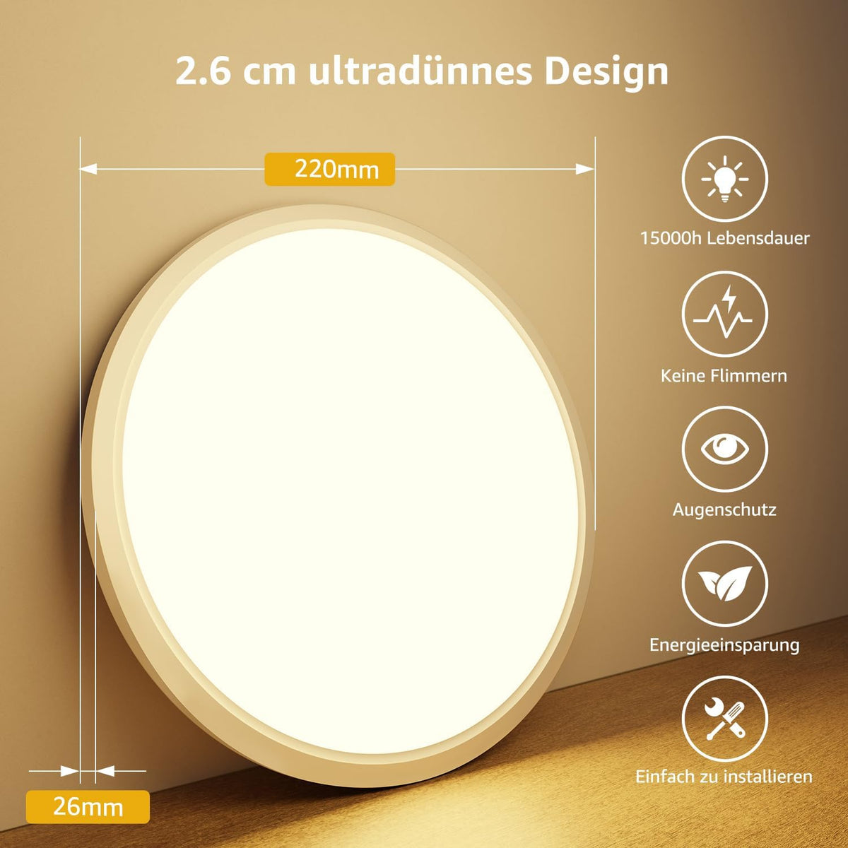 Lepro Deckenlampe 18W, IP44 Wasserfest Deckenleuchte，3000K 1800LM Badezimmer Lampe, Warmweiß Deckenleuchte Badezimmer, ideal Badezimmerlampe Decke für Bad Schlafzimmer Flur Wohnzimmer, Ø22cm, 4 Stücke