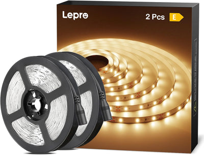 Lepro LED Strip Warmweiss, 10M(5M*2) LED Streifen 12V Selbstklebend, Band jeder mit 300 Stück 2835 LEDs 2300 Lumen, 3000K Warmweiß Dimmbar Leiste, DIY Lichtband für Innen Heim Deko, Kein Netzteil