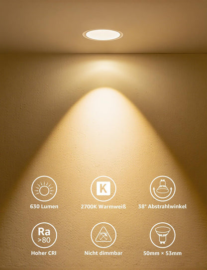 Lepro GU10 LED Warmweiss 6W Lampe, 2700K Warmweiß, 630 Lumen, 38° Abstrahlwinkel, Nicht dimmbar Reflektorlampe, Energiesparendes GU10 LED Leuchtmittel für Wohnzimmer, Küche, Schlafzimmer,8 Stück