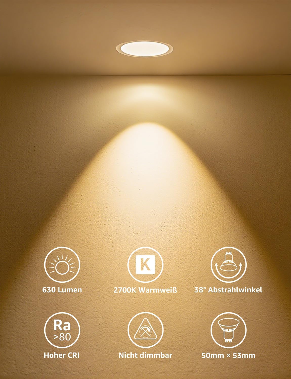 Lepro GU10 LED Warmweiss 6W Lampe, 2700K Warmweiß, 630 Lumen, 38° Abstrahlwinkel, Nicht dimmbar Reflektorlampe, Energiesparendes GU10 LED Leuchtmittel für Wohnzimmer, Küche, Schlafzimmer,4 Stück