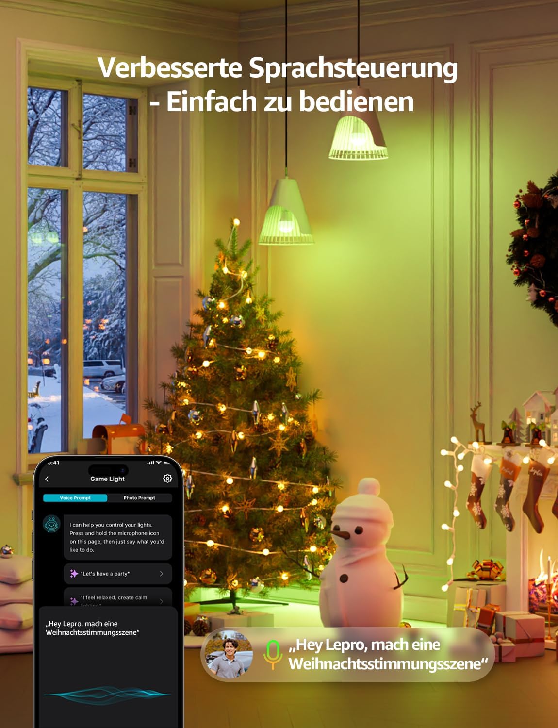 Lepro Al Smart Glühbirne B3, E27 WLAN/Bluetooth Smart Bulb 1521lm Dimmbar, Foto-zu-Licht, Personalisierter KI-Lichtdesigner, Sprachsteuerung/Musik Sync, Kompatibel mit Alexa/Google Assistant